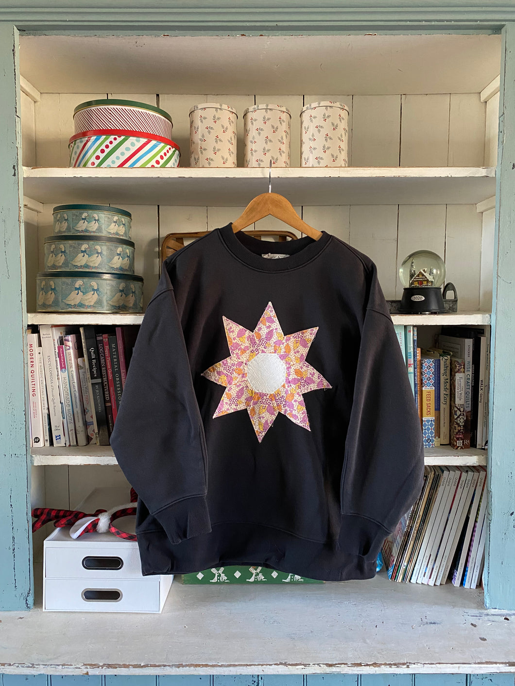 Vintage Floral Star Quilt Block Sweatshirt-large