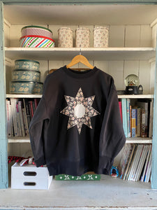 Vintage Floral Star Quilt Block Sweatshirt-medium