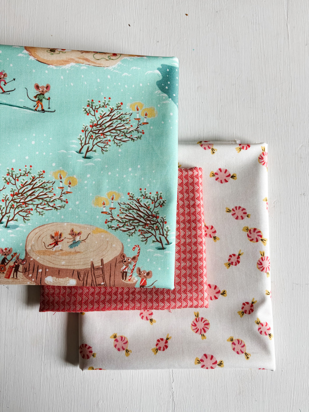 Peppermint + Heather Ross Christmas Field Mice Wholecloth Quilt Kit