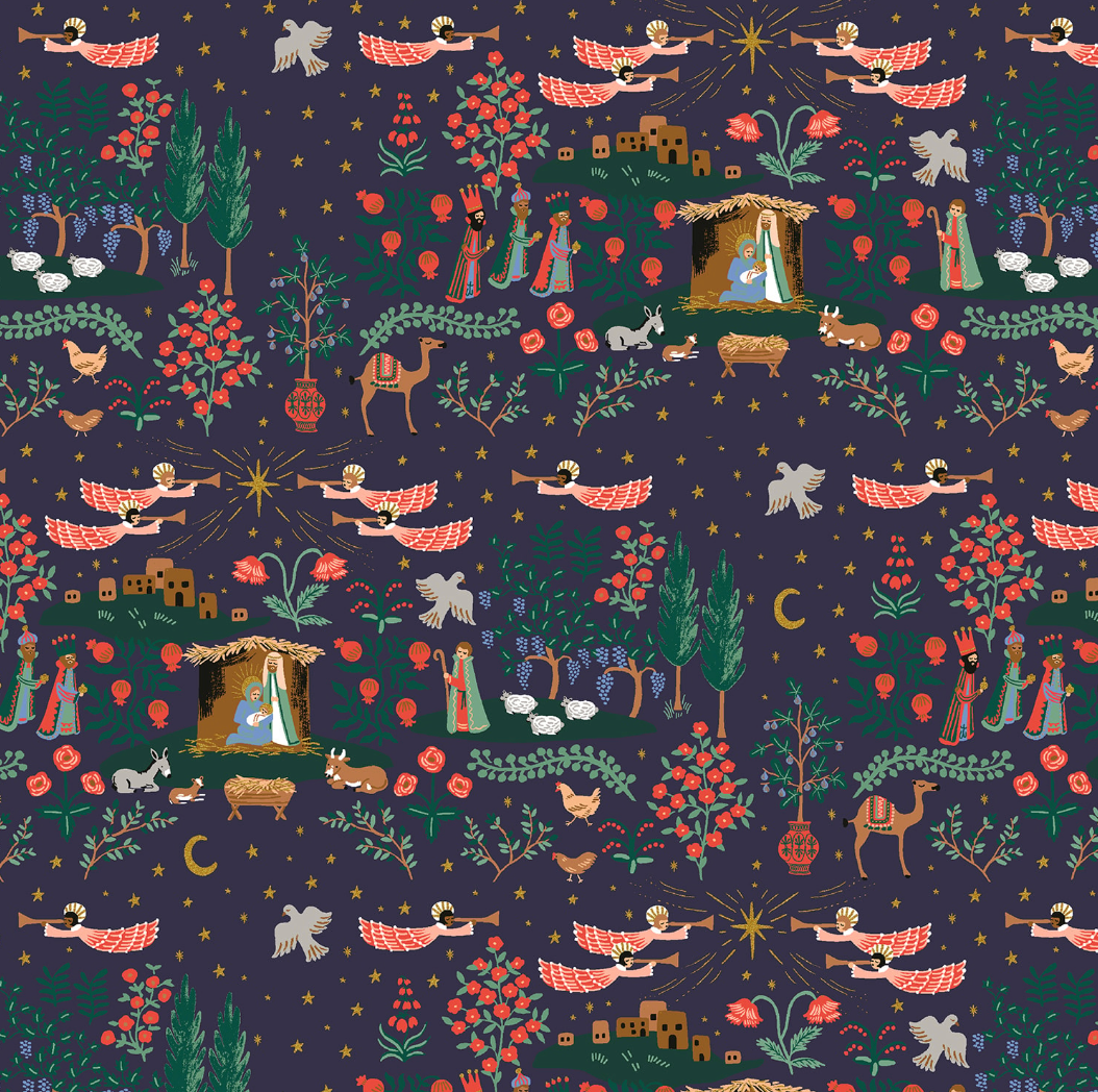 Cotton + Steel Holiday Classics - Nativity - Navy/Gold-31